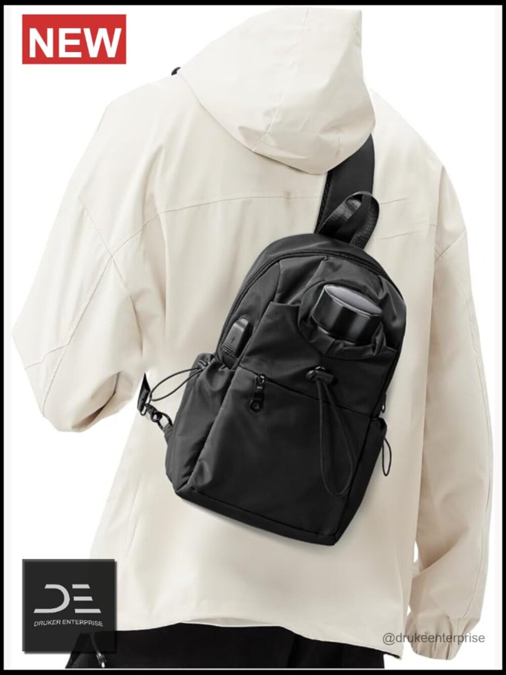 Tactical Crossbody Sling Bag with USB Port, Lightweight Daypack for Travel
